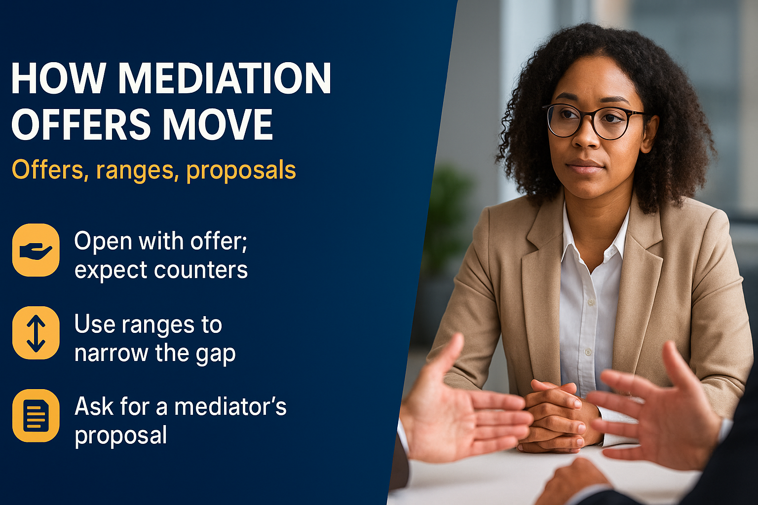 How Mediation Offers Move infographic: Offers, ranges, proposals