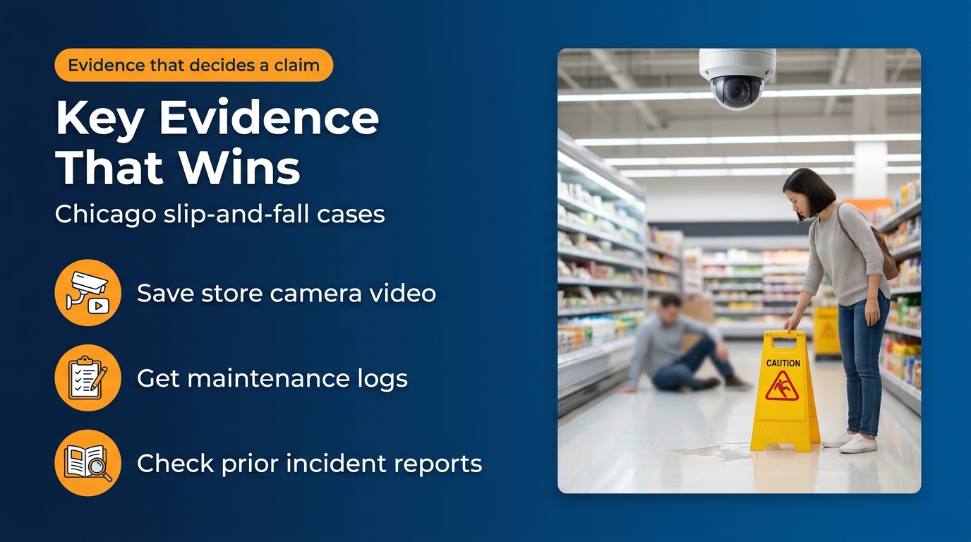 Key Evidence That Wins — Chicago slip-and-fall cases infographic